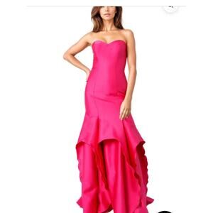 Strapless Hot Pink Mermaid Ruffle Gown